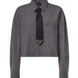 Camicia cropped check con cravatta 107453 A3FQZF6 PINKO 