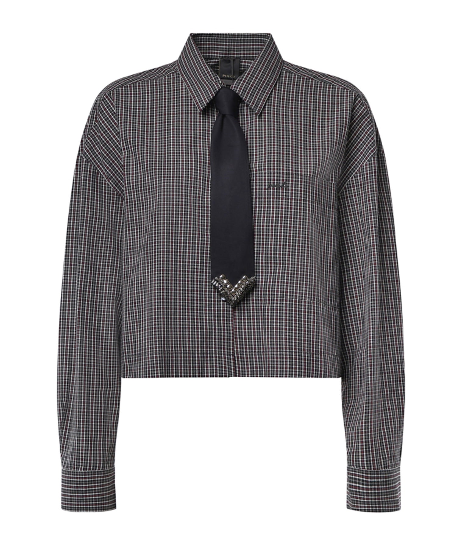 Camicia cropped check con cravatta 107453 A3FQZF6 PINKO 