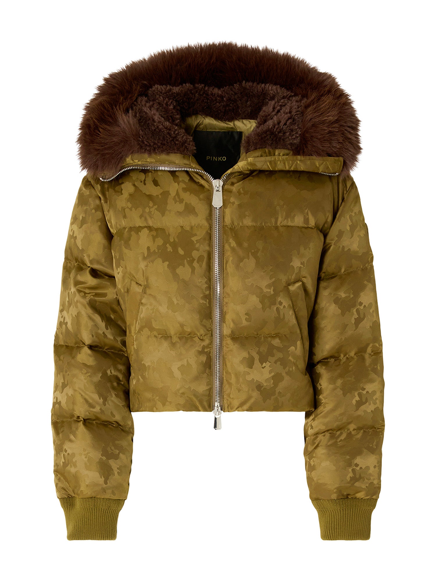 Piumino cropped in raso tecnico camouflage 107725 A3LZV59 PINKO 