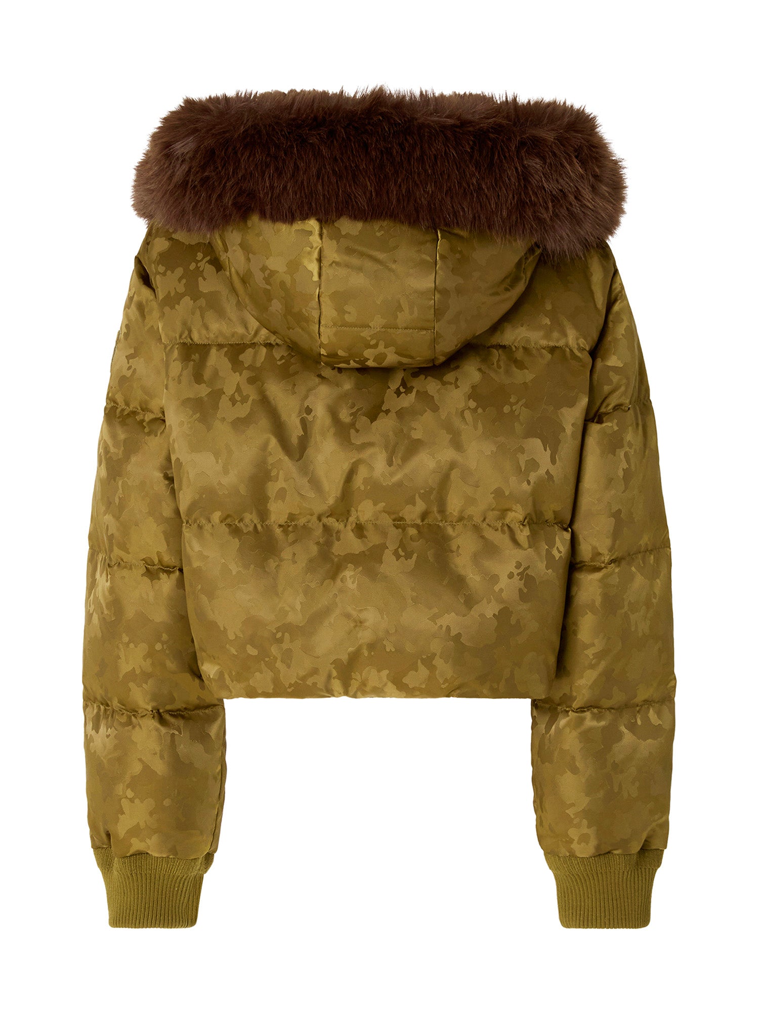 Piumino cropped in raso tecnico camouflage 107725 A3LZV59 PINKO 
