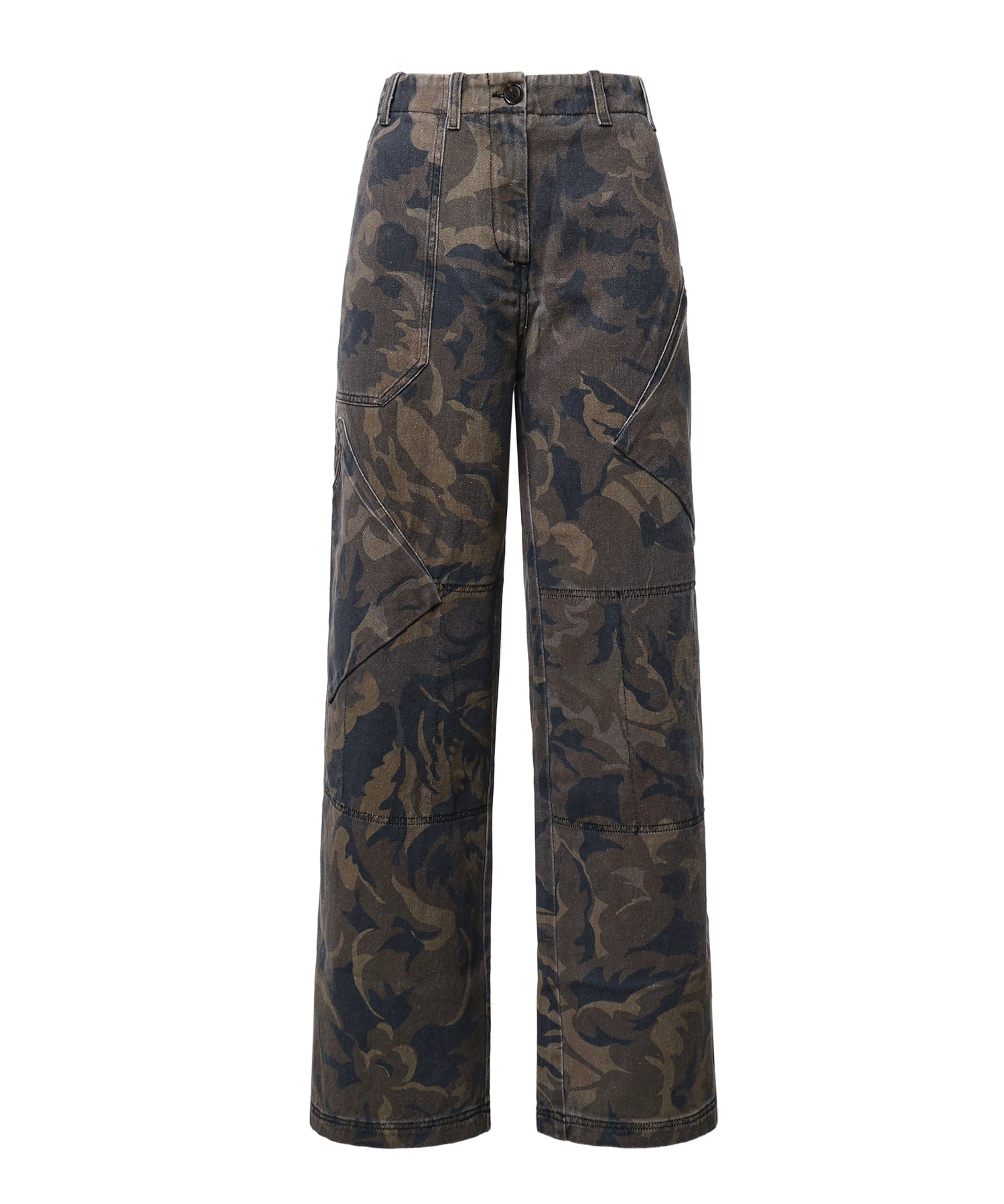 Pantaloni in cotone con motivo camouflage floreale 107766 A3NZSD3 PINKO 