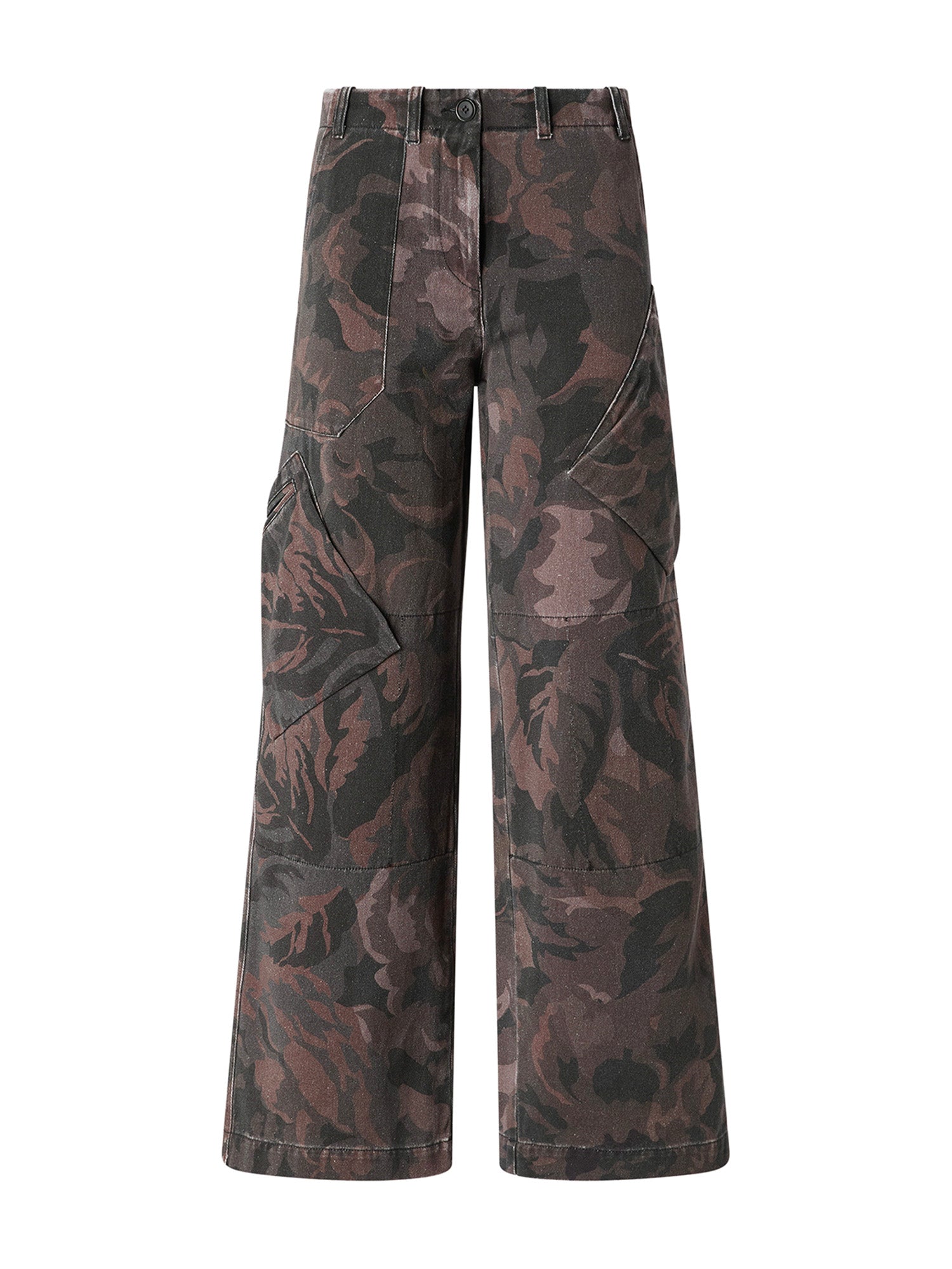 Pantaloni in cotone con motivo camouflage floreale 107766 A3NZSD3 PINKO 