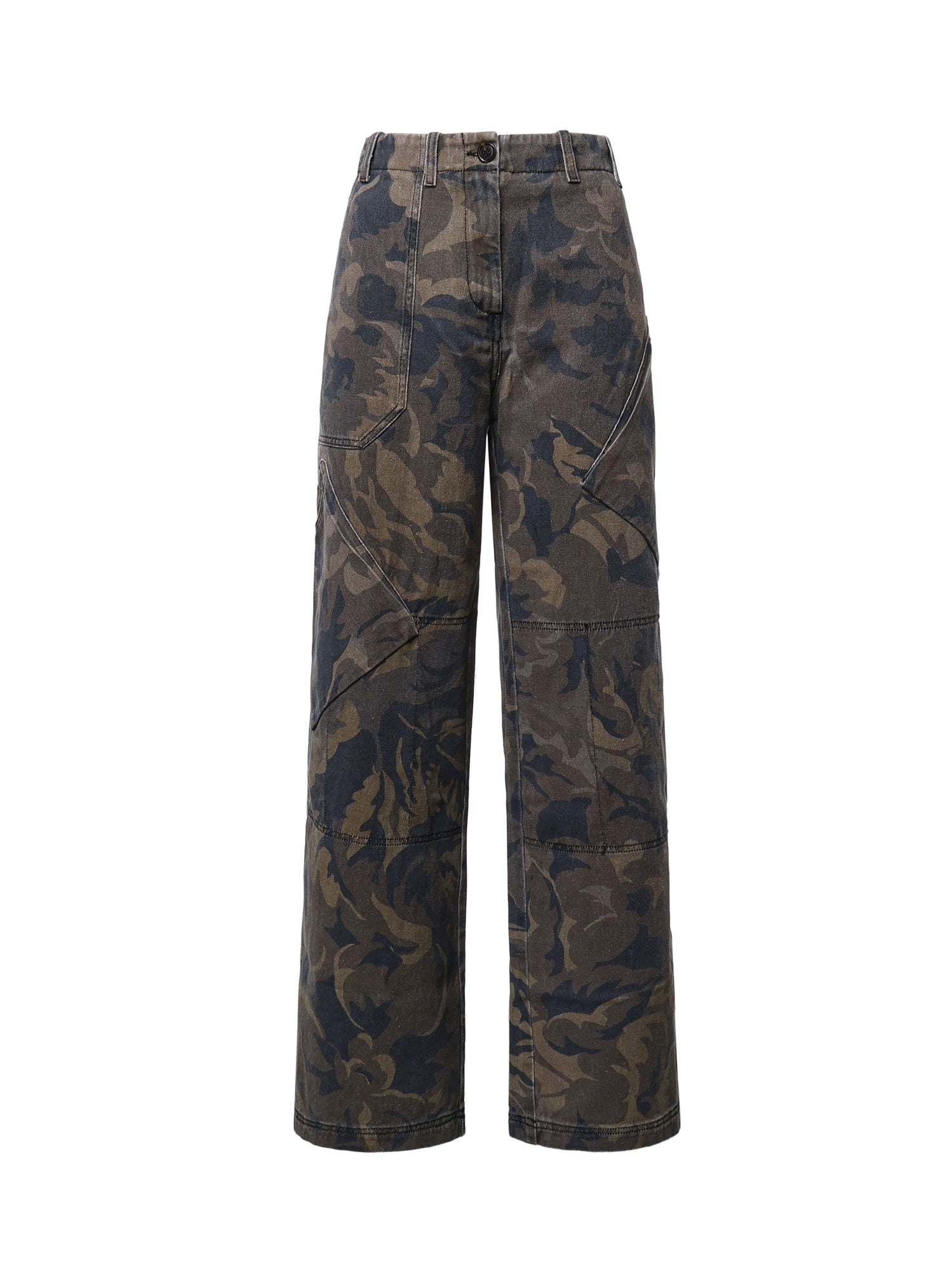 Pantaloni in cotone con motivo camouflage floreale 107766 A3NZSD3 PINKO 