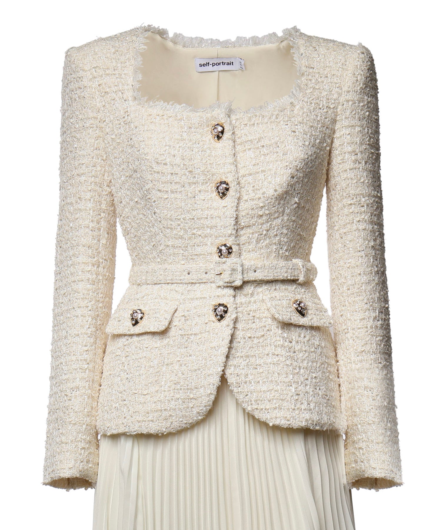 Abito midi in bouclé e chiffon AW26129M C SELF-PORTRAIT 