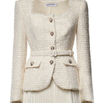 Abito midi in bouclé e chiffon AW26129M C SELF-PORTRAIT 