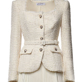 Abito midi in bouclé e chiffon AW26129M C SELF-PORTRAIT 