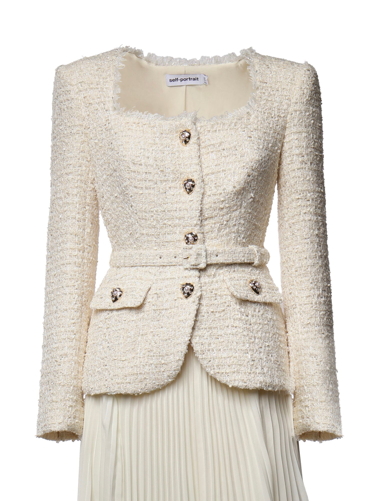 Abito midi in bouclé e chiffon AW26129M C SELF-PORTRAIT 