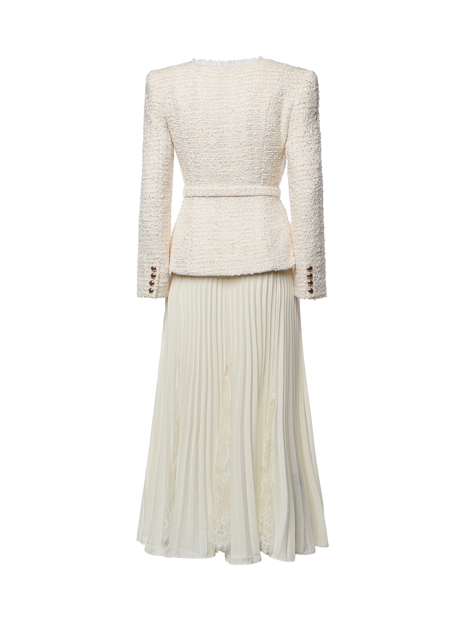 Abito midi in bouclé e chiffon AW26129M C SELF-PORTRAIT 