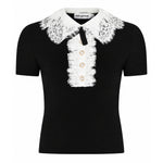 Top in maglia con colletto in pizzo PF26134T B SELF-PORTRAIT 