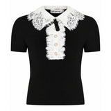 Top in maglia con colletto in pizzo PF26134T B SELF-PORTRAIT 