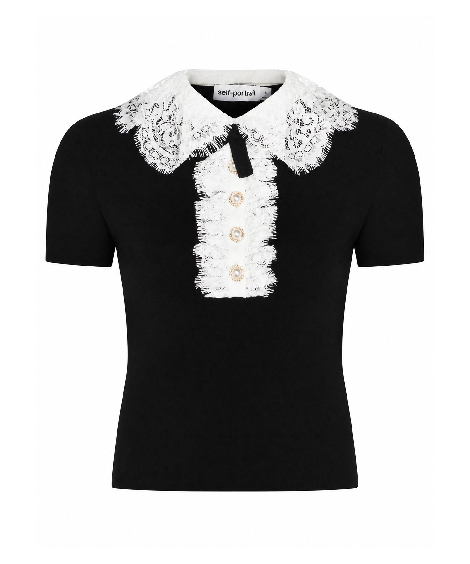 Top in maglia con colletto in pizzo PF26134T B SELF-PORTRAIT 