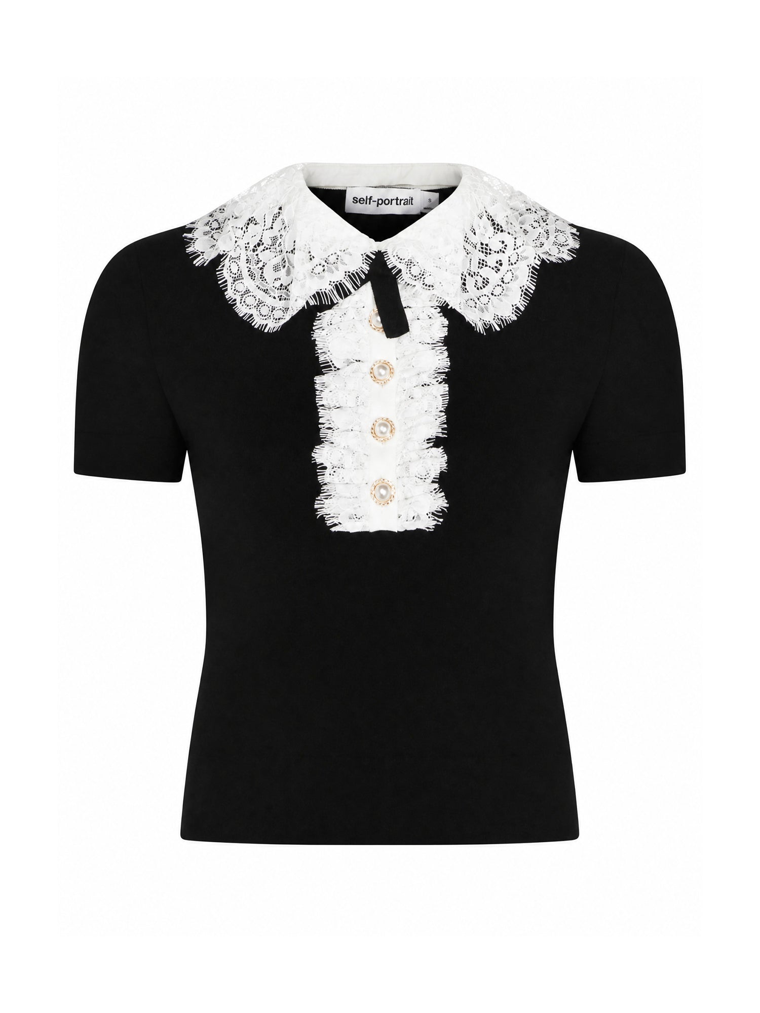 Top in maglia con colletto in pizzo PF26134T B SELF-PORTRAIT 