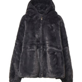 Giacca con cappuccio in pelliccia sintetica 73C1AA107B PRINCESSANTRACITE V° 73 