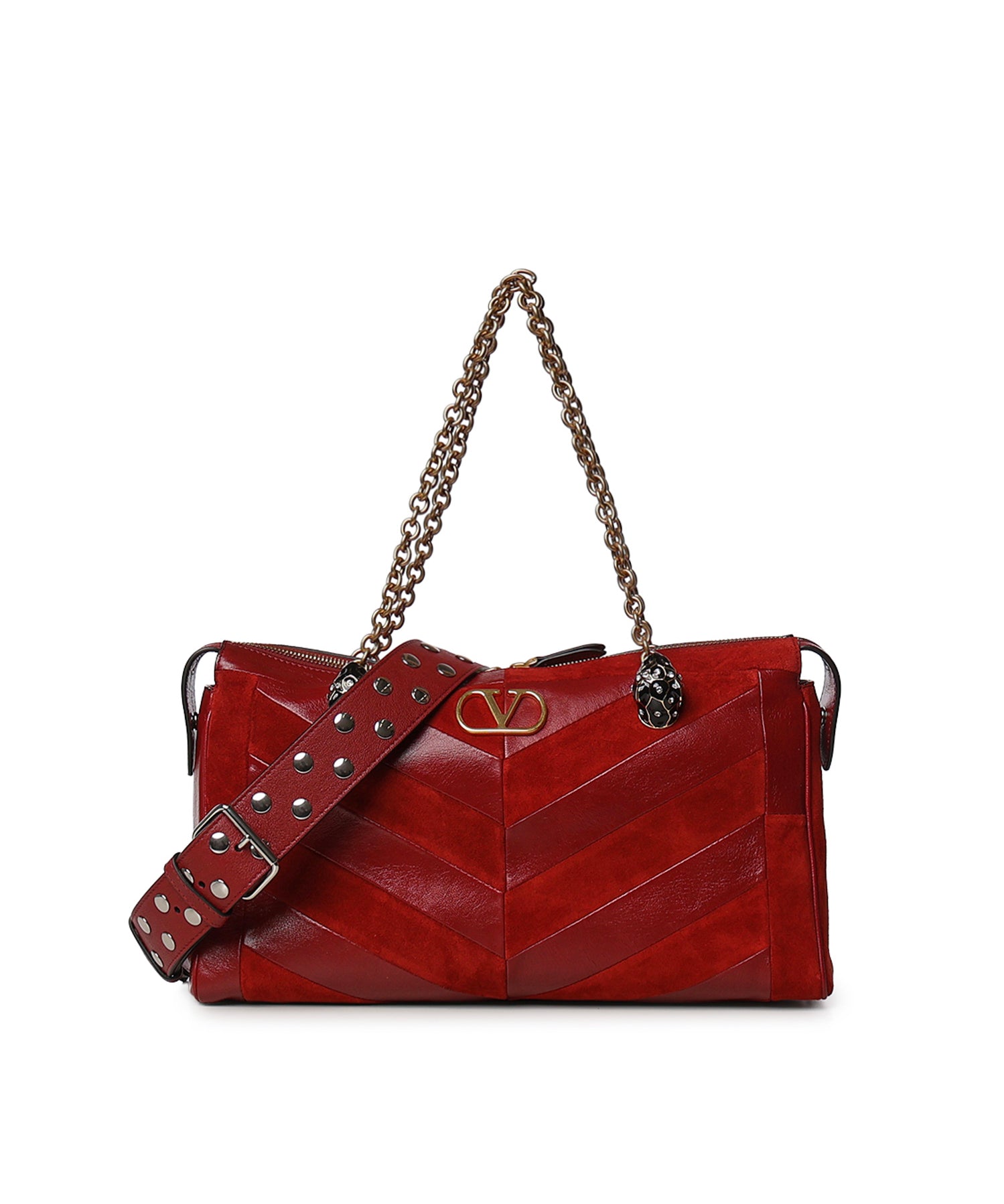 Borsa media a spalla Panthea in suede e nappa motivo chevron 9W2B0S70 DEDAQS VALENTINO GARAVANI 