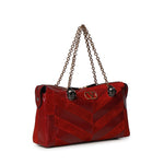 Borsa media a spalla Panthea in suede e nappa motivo chevron 9W2B0S70 DEDAQS VALENTINO GARAVANI 