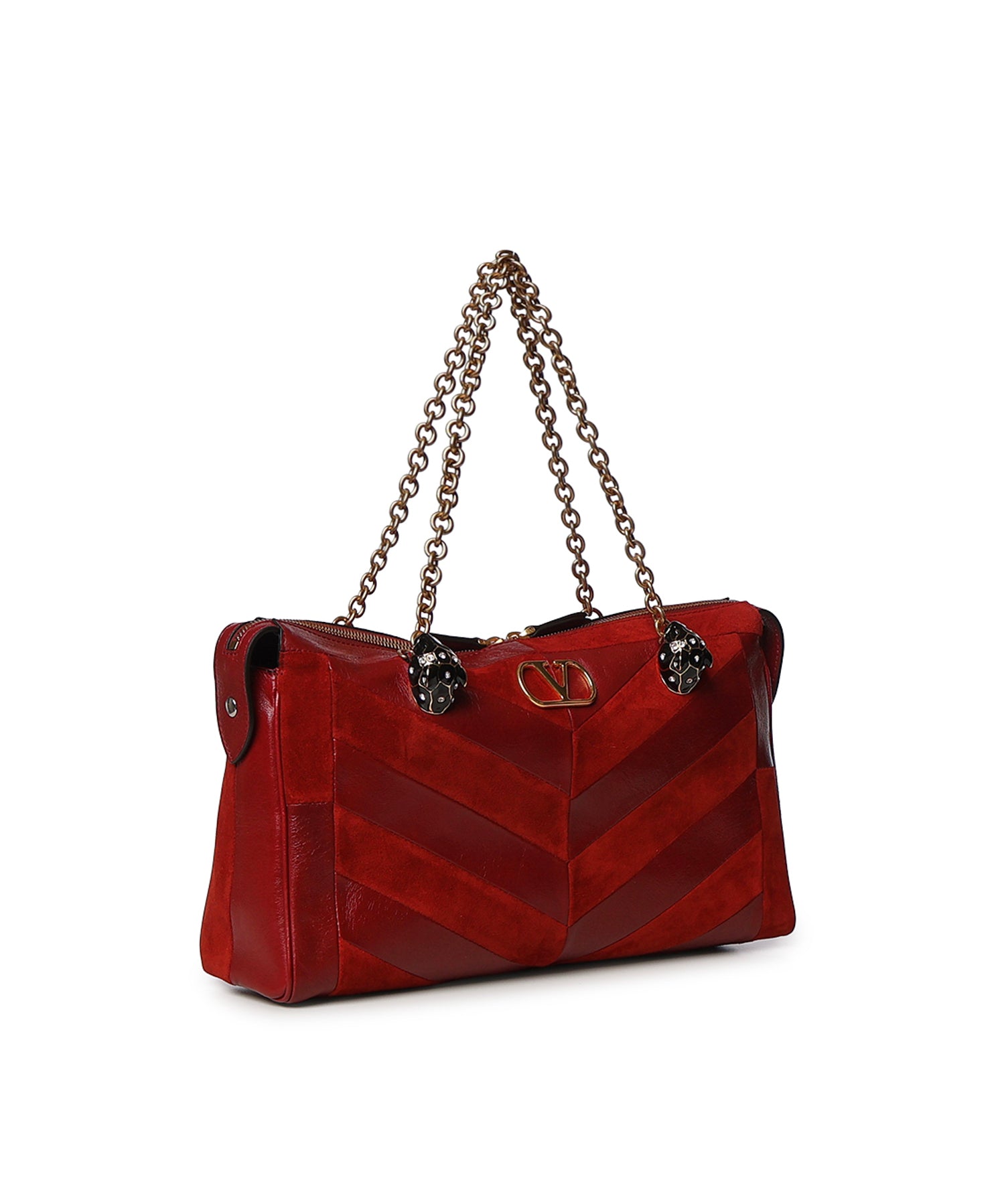 Borsa media a spalla Panthea in suede e nappa motivo chevron 9W2B0S70 DEDAQS VALENTINO GARAVANI 