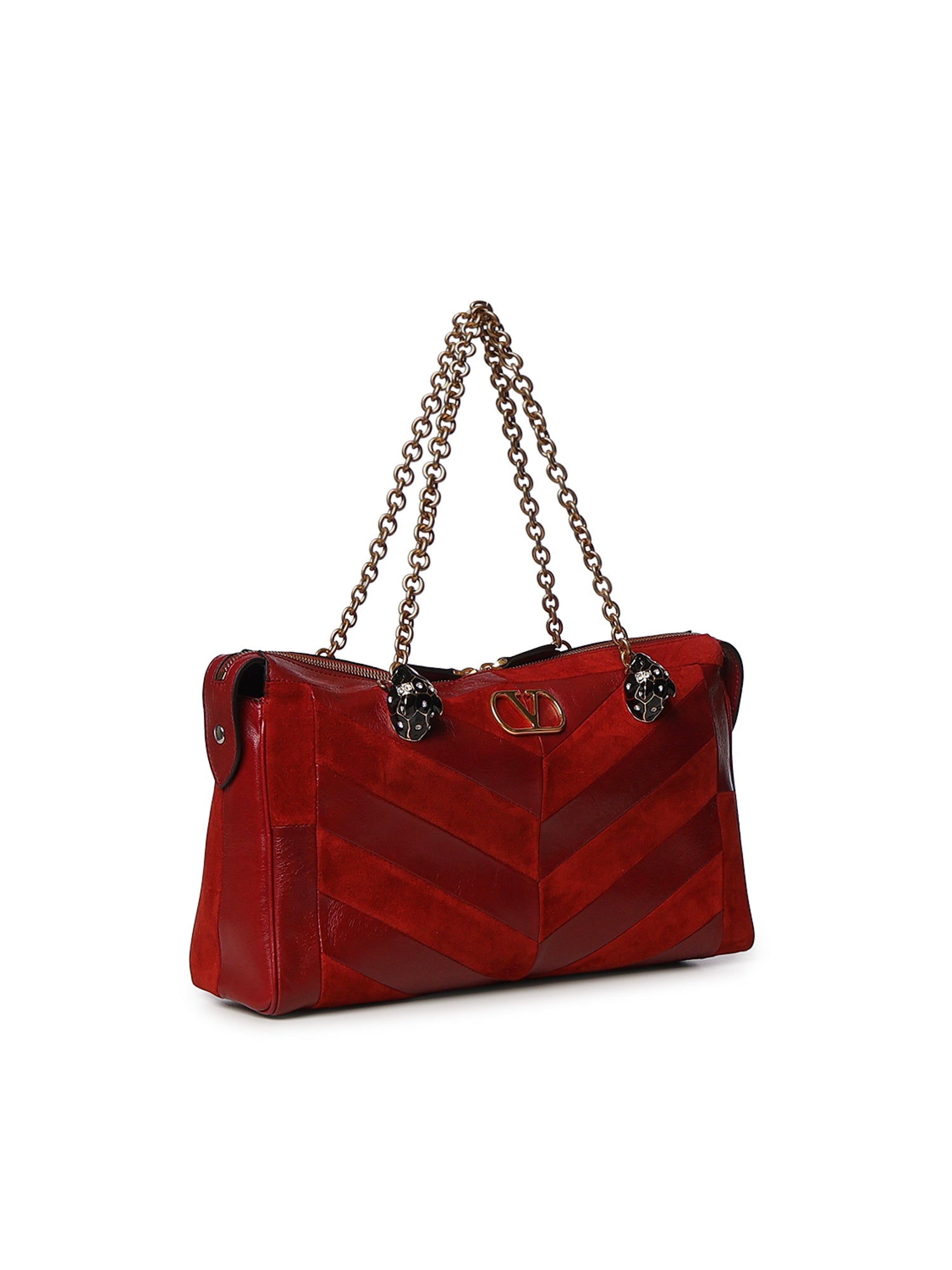 Borsa media a spalla Panthea in suede e nappa motivo chevron 9W2B0S70 DEDAQS VALENTINO GARAVANI 