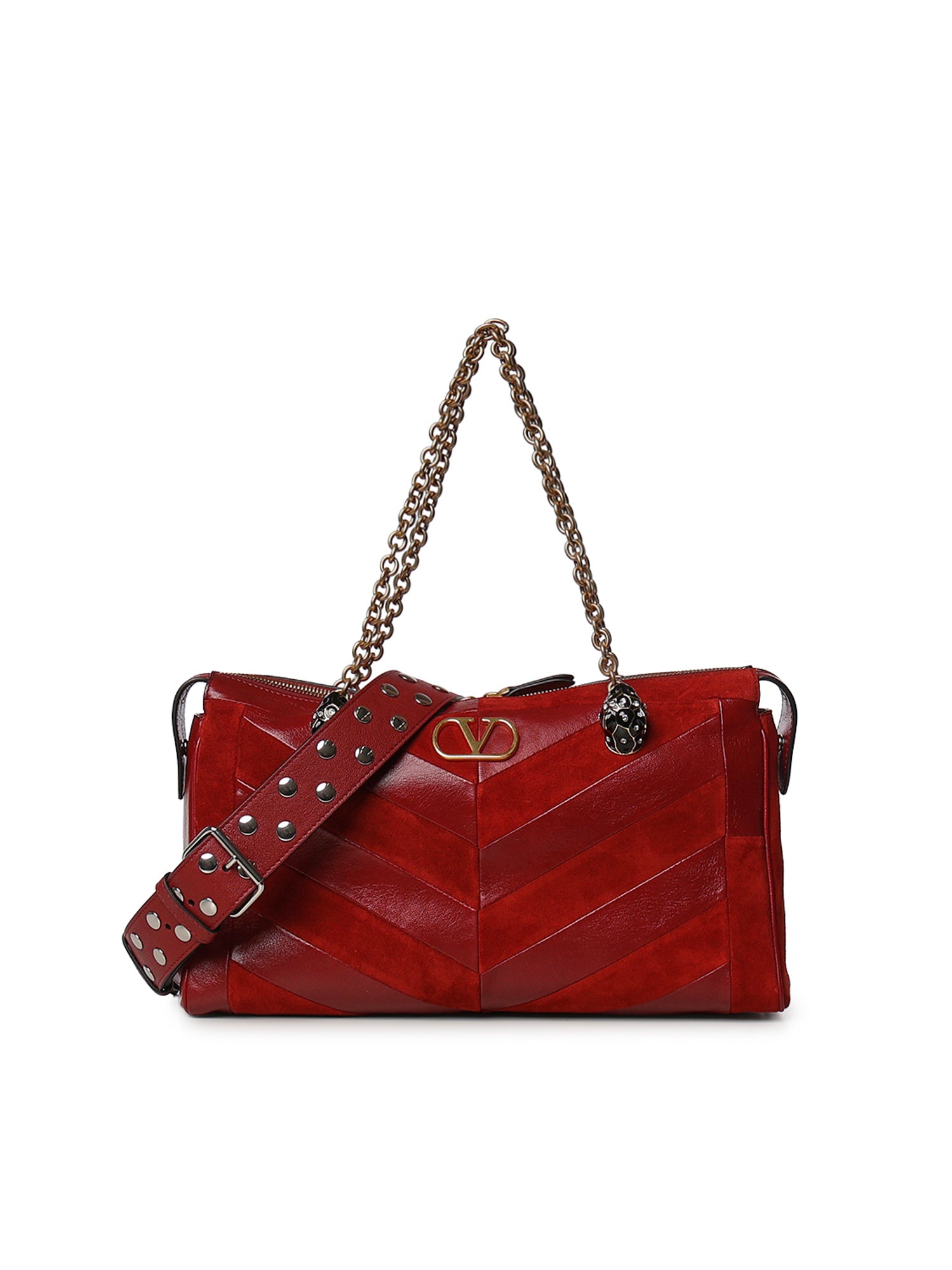 Borsa media a spalla Panthea in suede e nappa motivo chevron 9W2B0S70 DEDAQS VALENTINO GARAVANI 