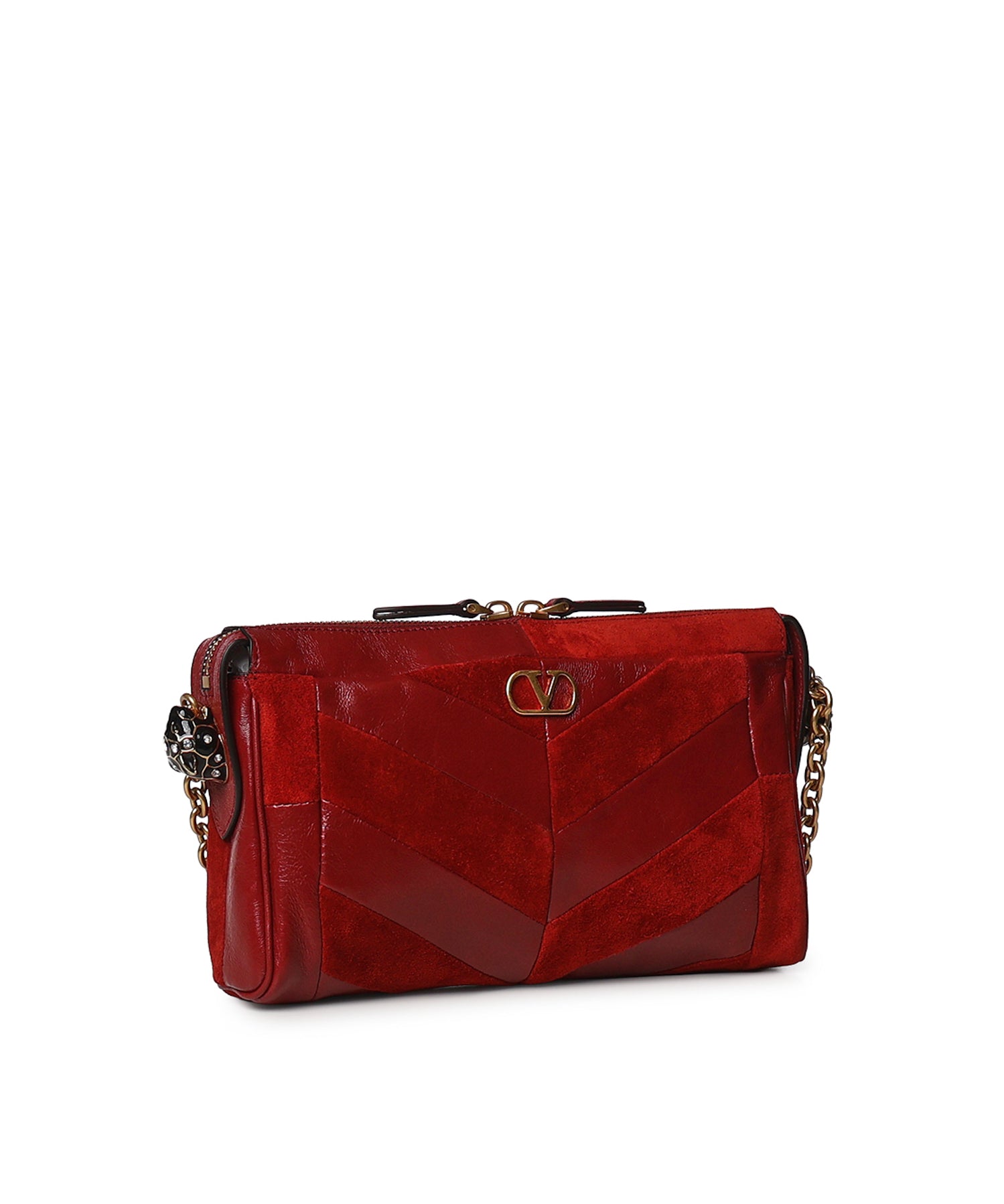Borsa piccola a spalla Panthea in suede e nappa motivo chevron 9W2B0S99 DEDAQS VALENTINO GARAVANI 