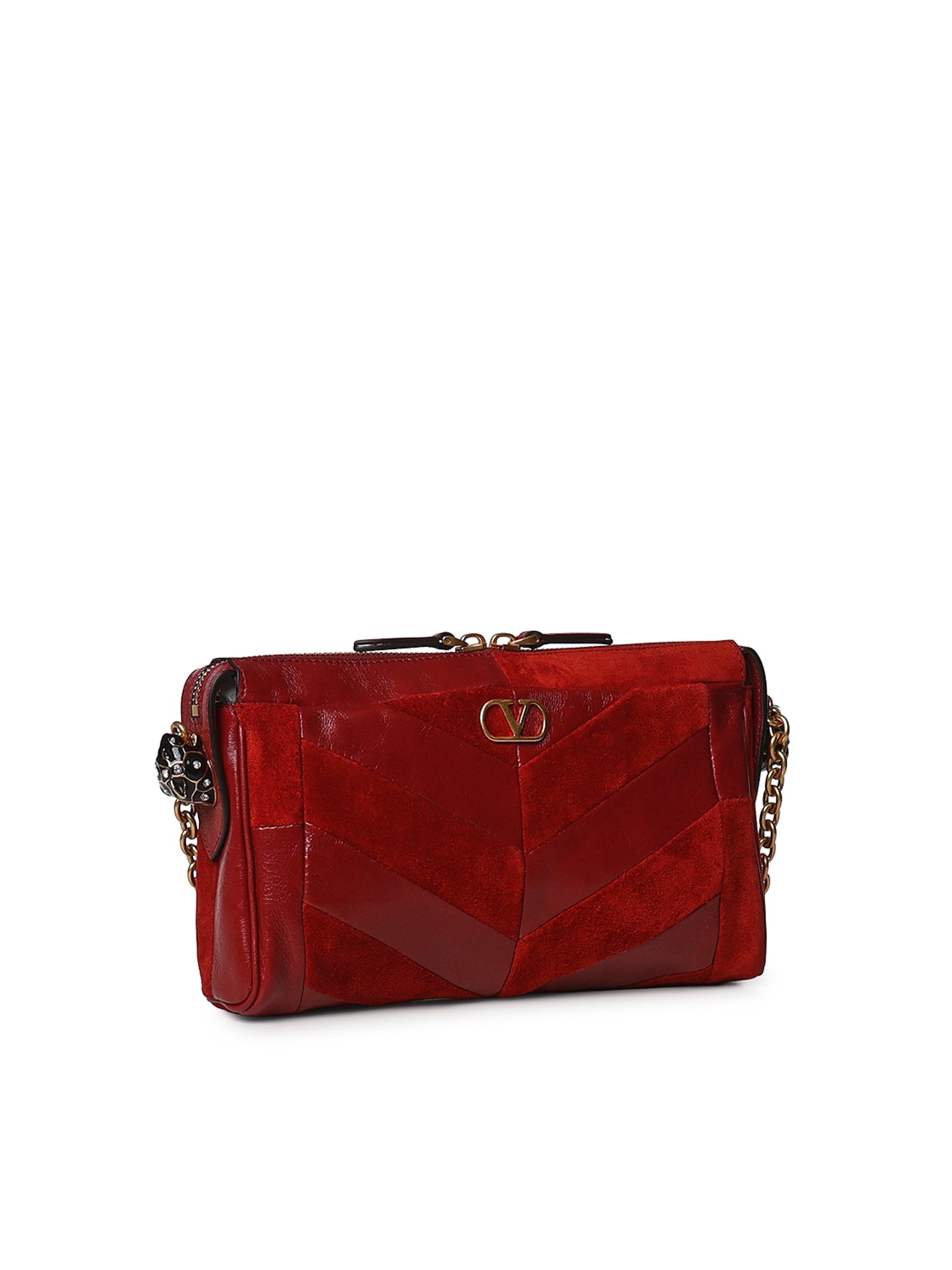 Borsa piccola a spalla Panthea in suede e nappa motivo chevron 9W2B0S99 DEDAQS VALENTINO GARAVANI 