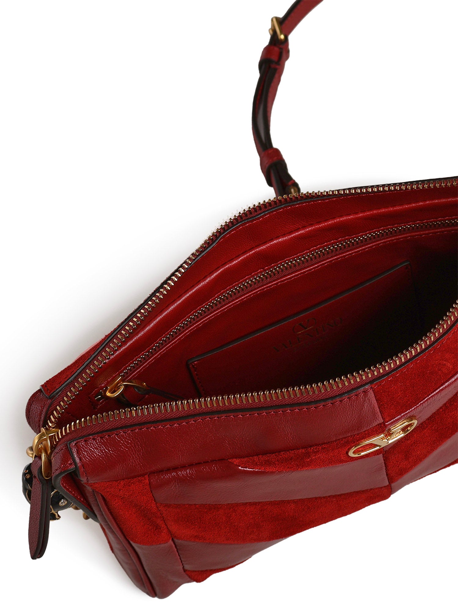 Borsa piccola a spalla Panthea in suede e nappa motivo chevron 9W2B0S99 DEDAQS VALENTINO GARAVANI 