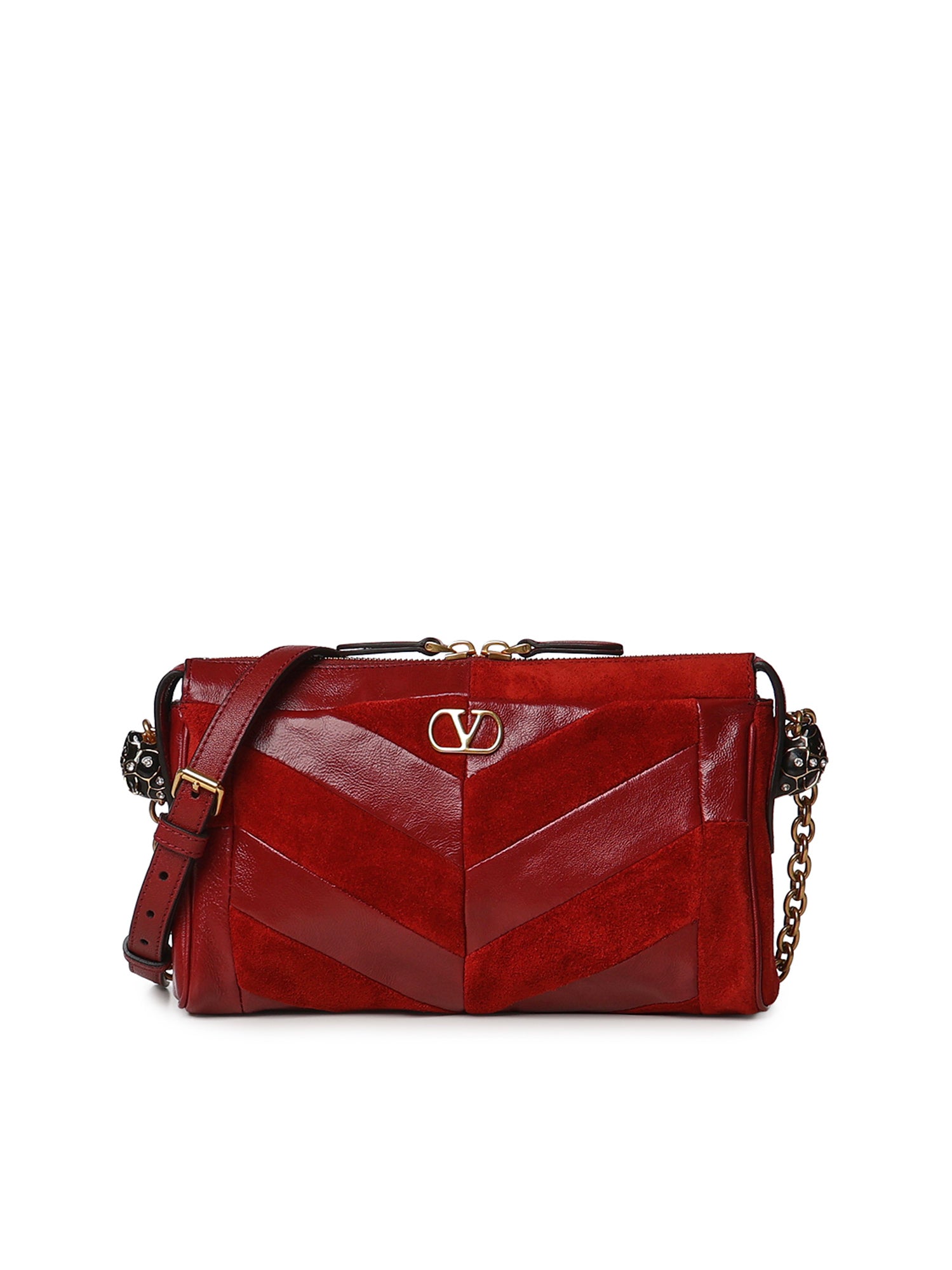 Borsa piccola a spalla Panthea in suede e nappa motivo chevron 9W2B0S99 DEDAQS VALENTINO GARAVANI 