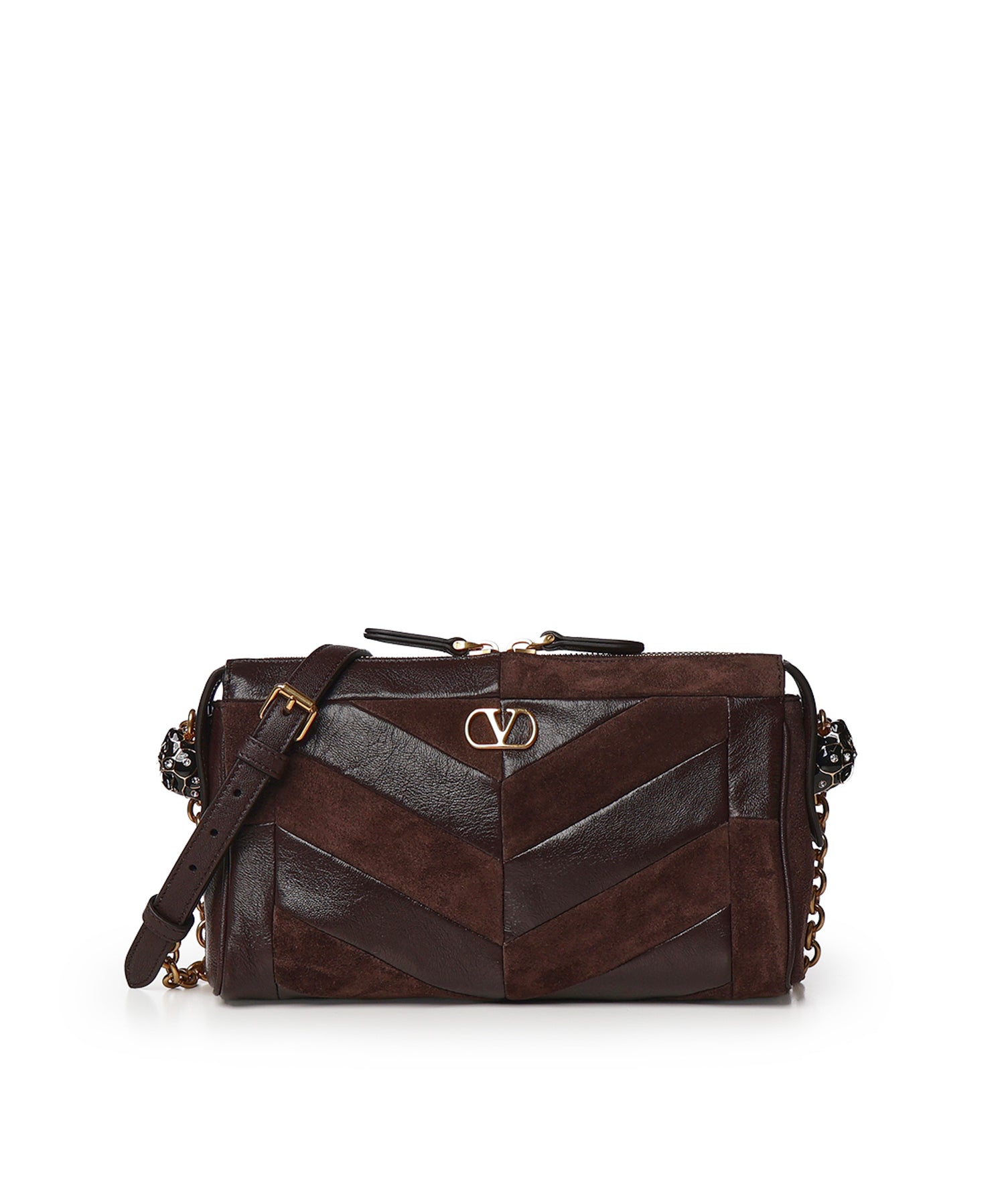 Borsa piccola a spalla Panthea in suede e nappa motivo chevron 9W2B0S99 DEDRE6 VALENTINO GARAVANI 