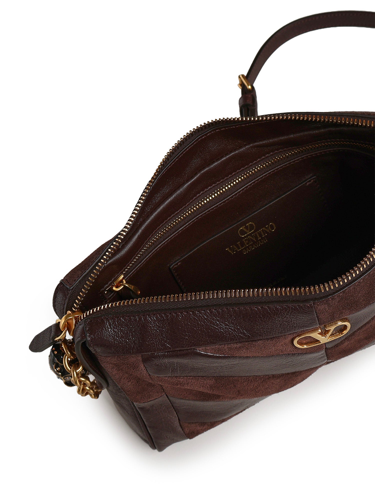 Borsa piccola a spalla Panthea in suede e nappa motivo chevron 9W2B0S99 DEDRE6 VALENTINO GARAVANI 
