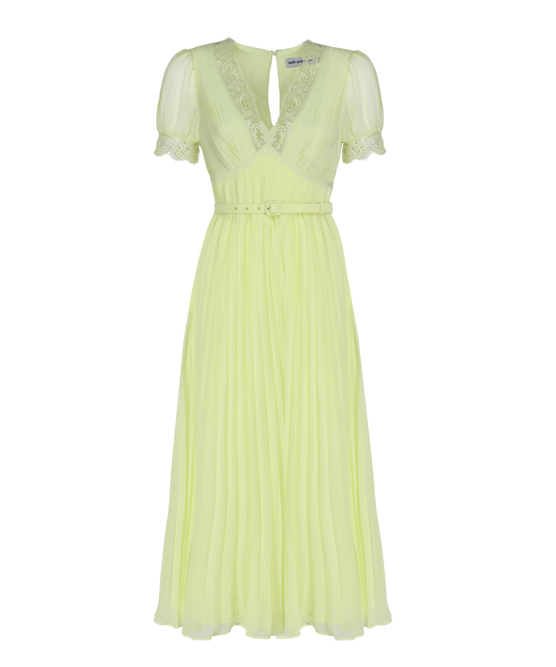 Abito longuette in chiffon con dettaglio in pizzo RS23-075M CHIFFONLIME GREEN SELF-PORTRAIT 