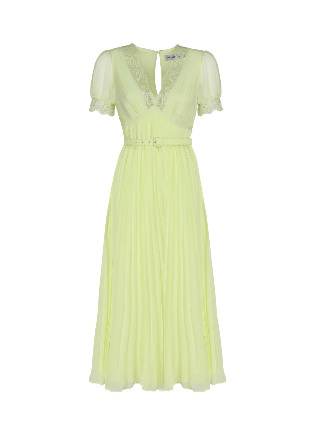 Abito longuette in chiffon con dettaglio in pizzo RS23-075M CHIFFONLIME GREEN SELF-PORTRAIT 