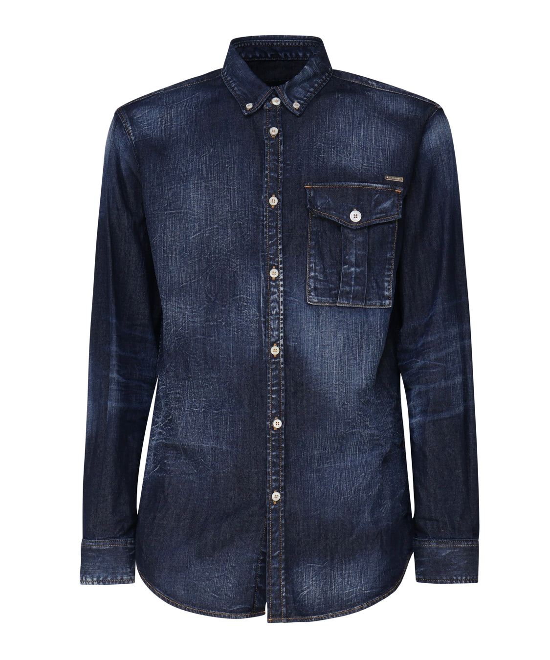 Camicia denim con placca logo S71DM0658 S30341470 DSQUARED2 