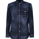 Camicia denim con placca logo S71DM0658 S30341470 DSQUARED2 