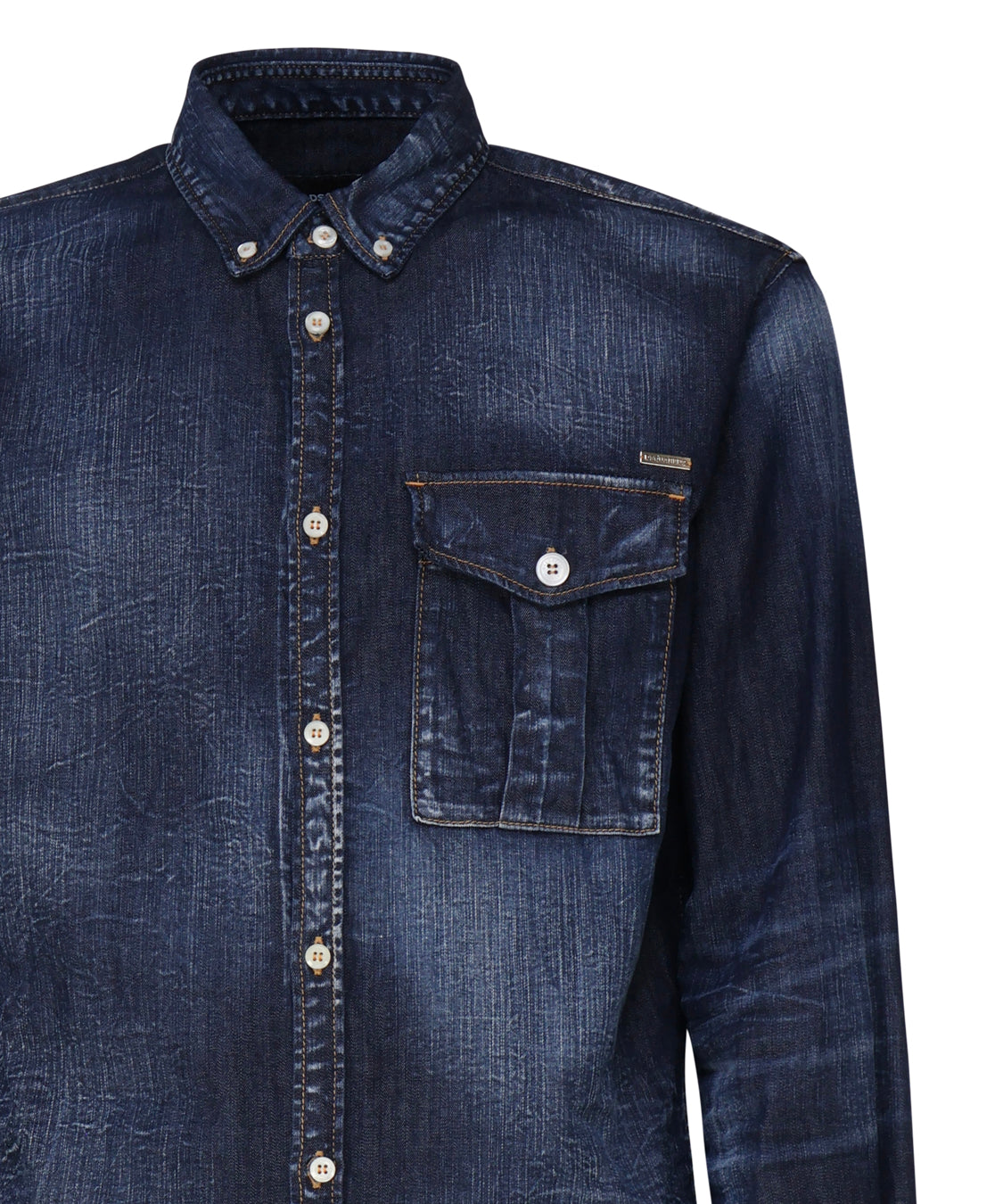 Camicia denim con placca logo S71DM0658 S30341470 DSQUARED2 