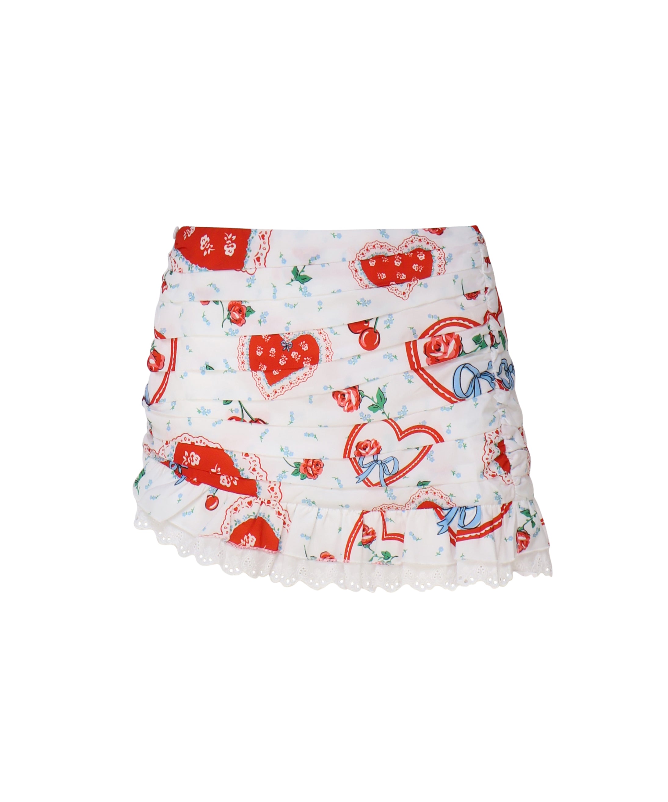 Mini gonna asimmetrica con stampa retrò CBS1932-SU24 -RED FOR LOVE & LEMONS 