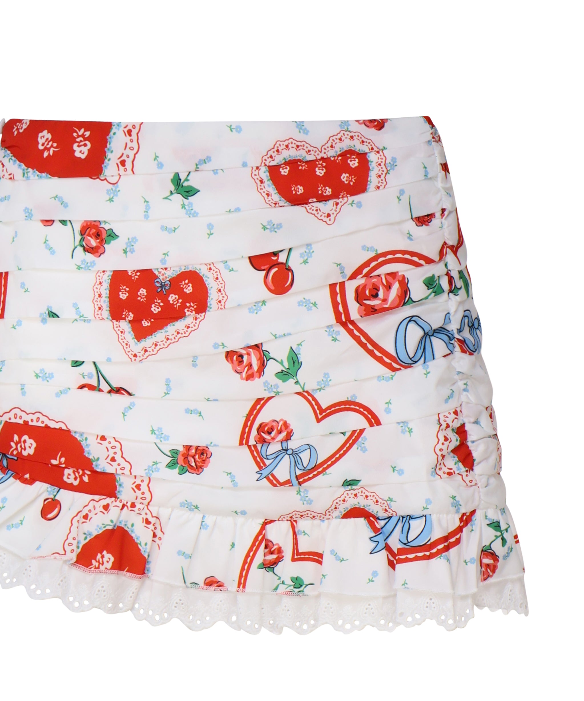 Mini gonna asimmetrica con stampa retrò CBS1932-SU24 -RED FOR LOVE & LEMONS 