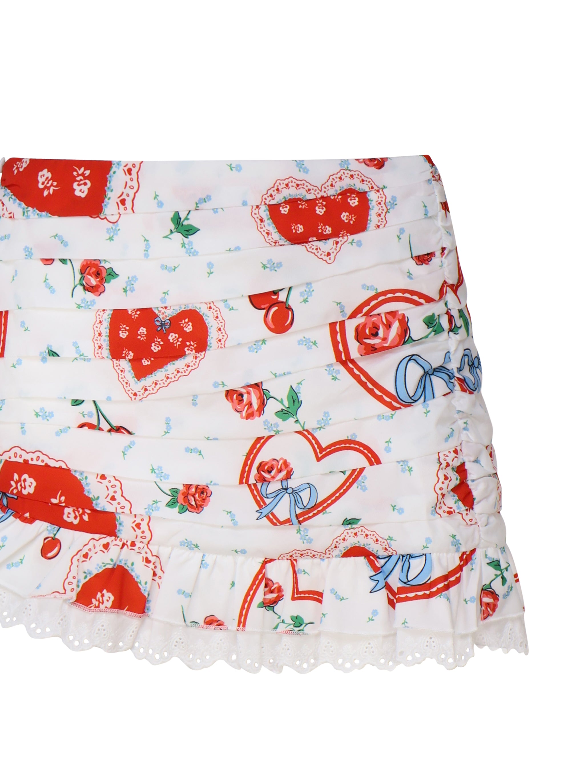 Mini gonna asimmetrica con stampa retrò CBS1932-SU24 -RED FOR LOVE & LEMONS 