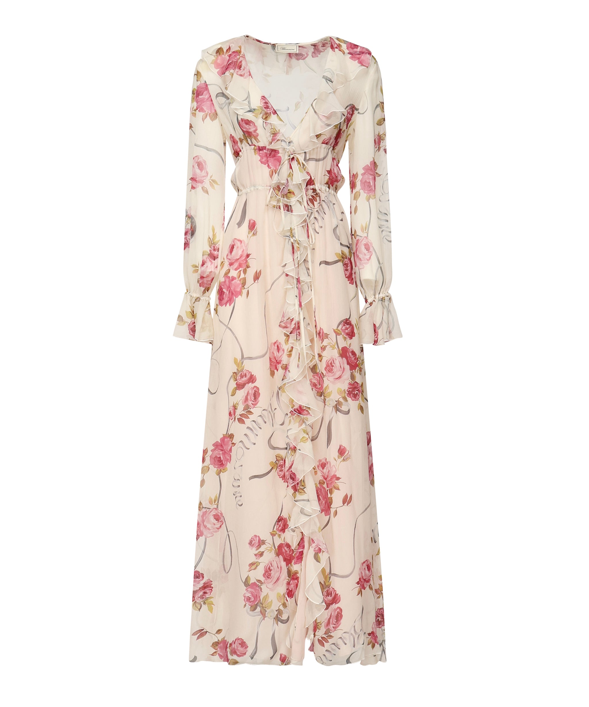 abito lungo in crepe di seta stampa floreale 2A643A F7141 BLUMARINE 