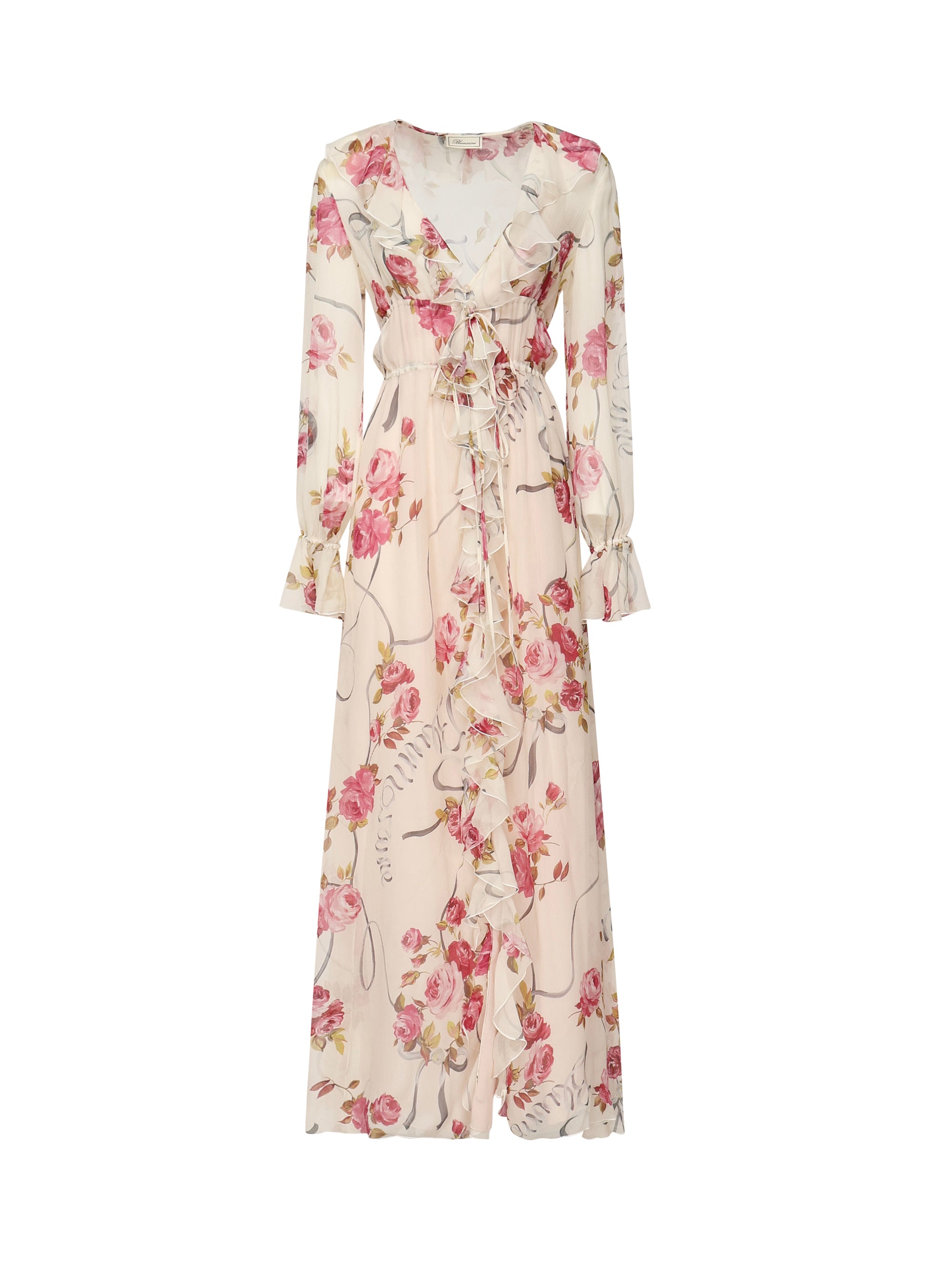 abito lungo in crepe di seta stampa floreale 2A643A F7141 BLUMARINE 