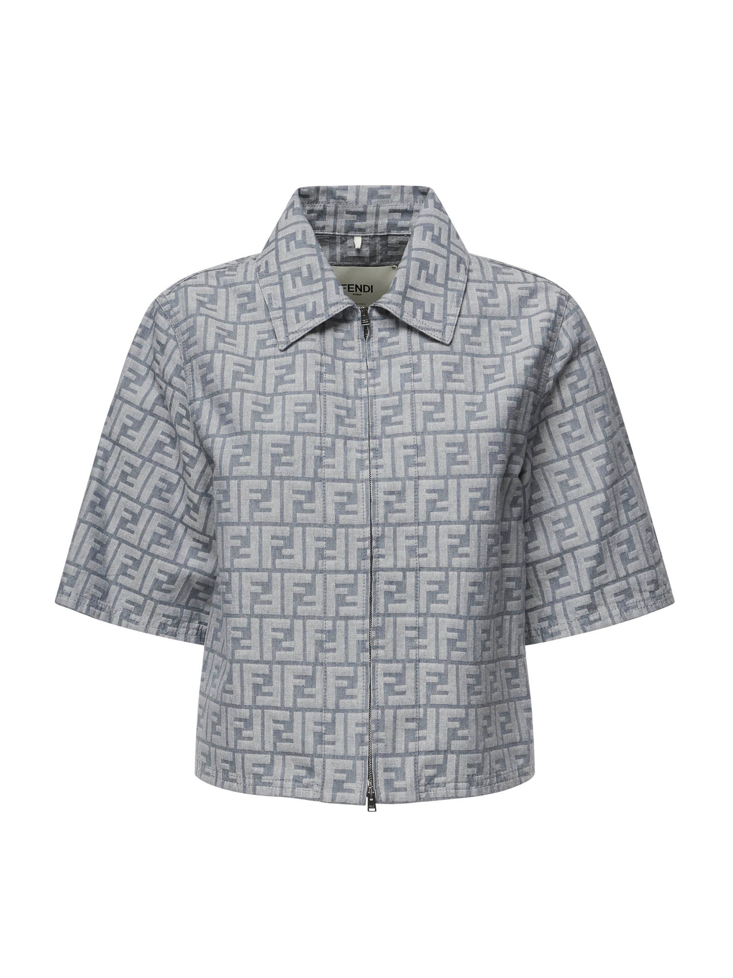 Giacca cropped in chambray FF jacquard<BR/> FLF790 ASMFF1SAT FENDI 