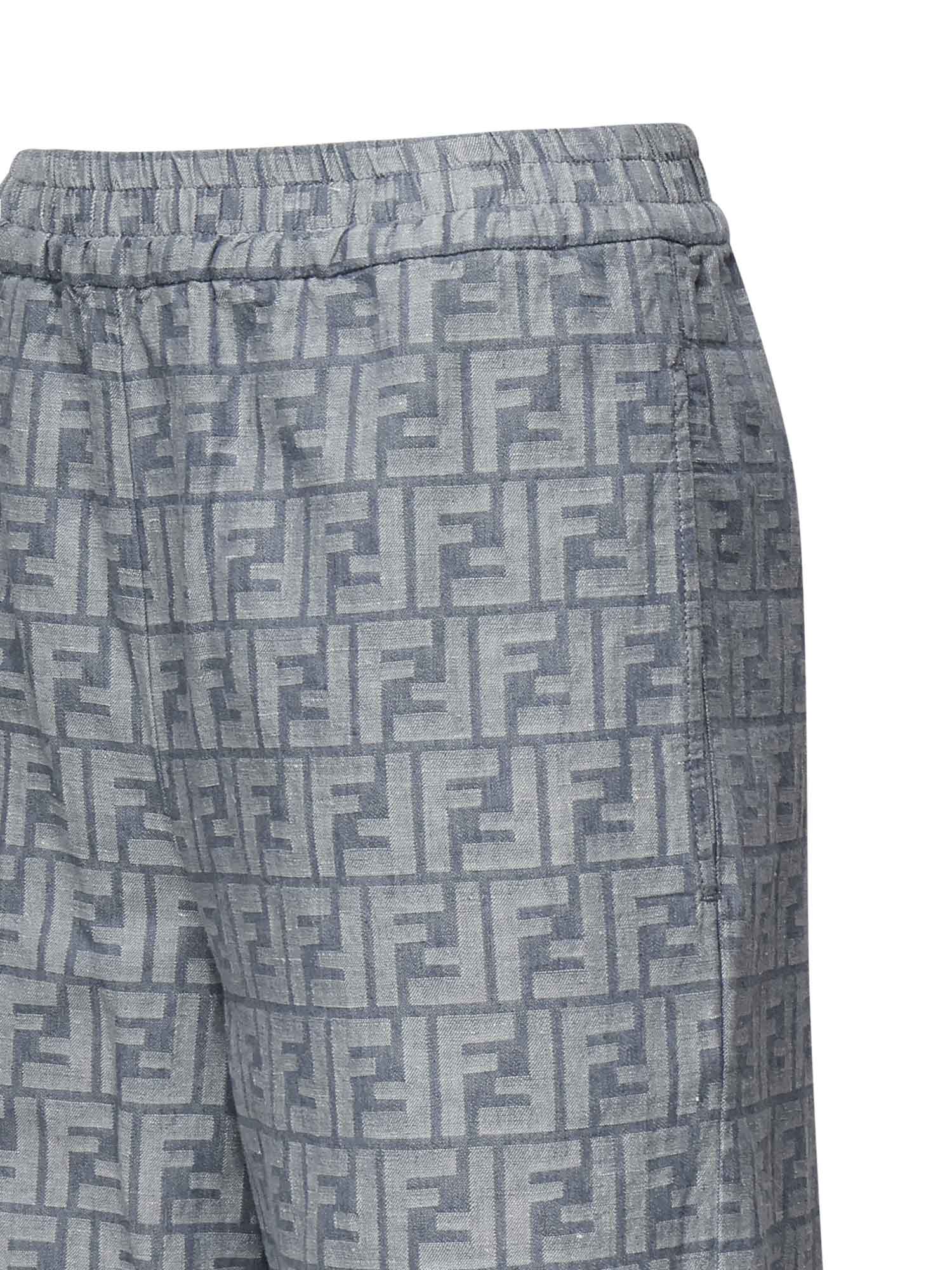 Pantaloni in chambray FF jacquard<BR/> FLP869 ASMFF1SAT FENDI 