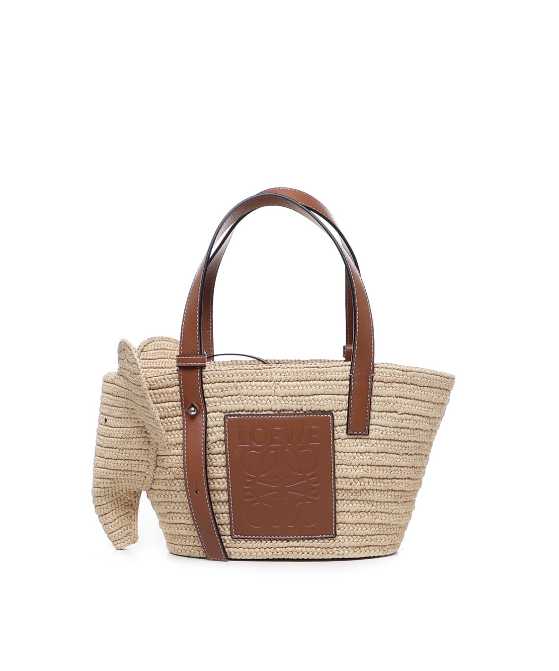 Borsa cesto Elephant piccola in rafia e pelle di vitello A546T37X01 2435 LOEWE 