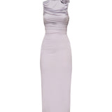 Abito midi arricciato con collo alto<BR/> 1205250000025 PURPLE MAGDA BUTRYM 