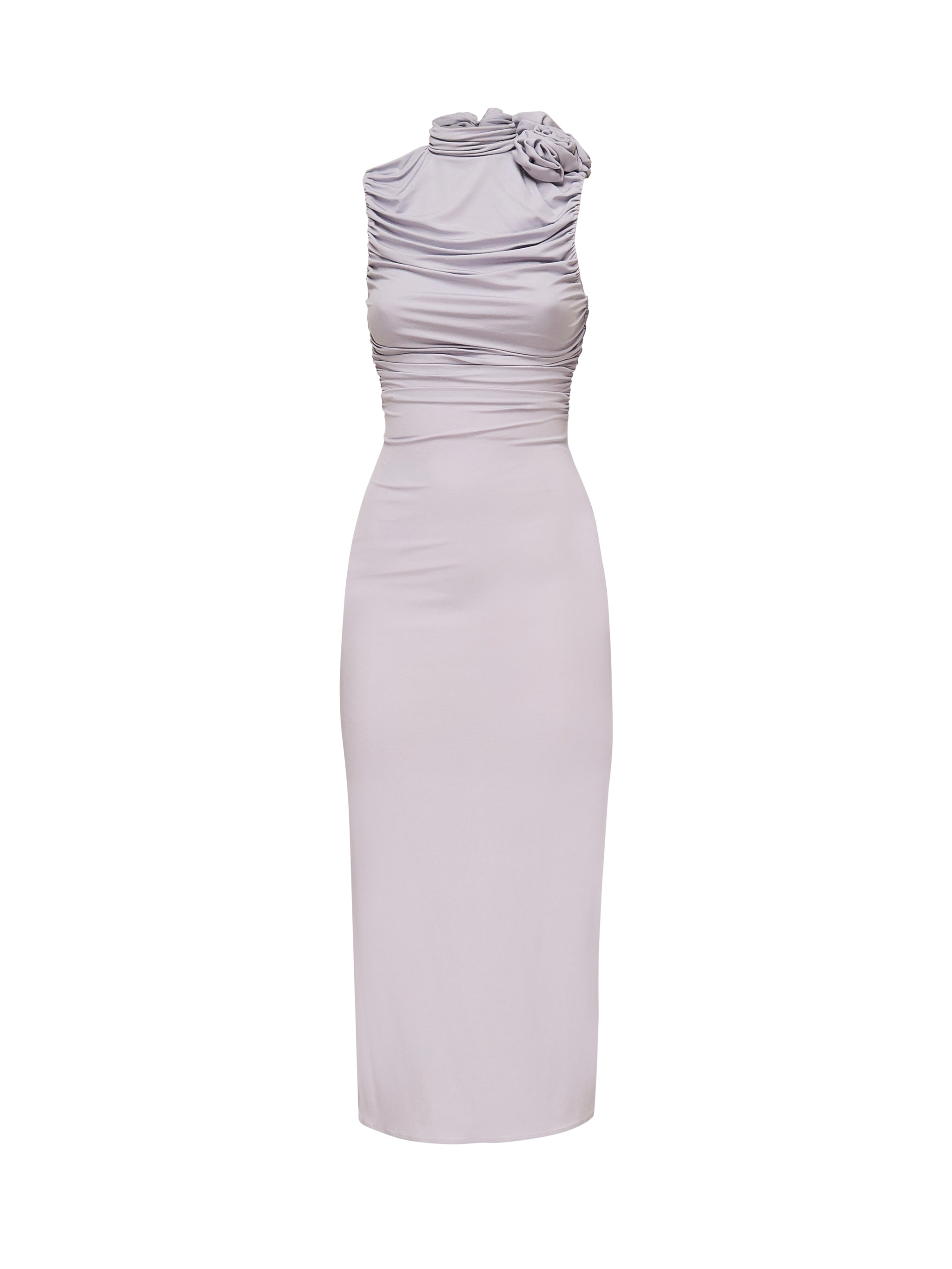 Abito midi arricciato con collo alto<BR/> 1205250000025 PURPLE MAGDA BUTRYM 