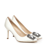 Décolleté Hangisi con fibbia gioiello in raso bianco 9XX0663 1309 MANOLO BLAHNIK 