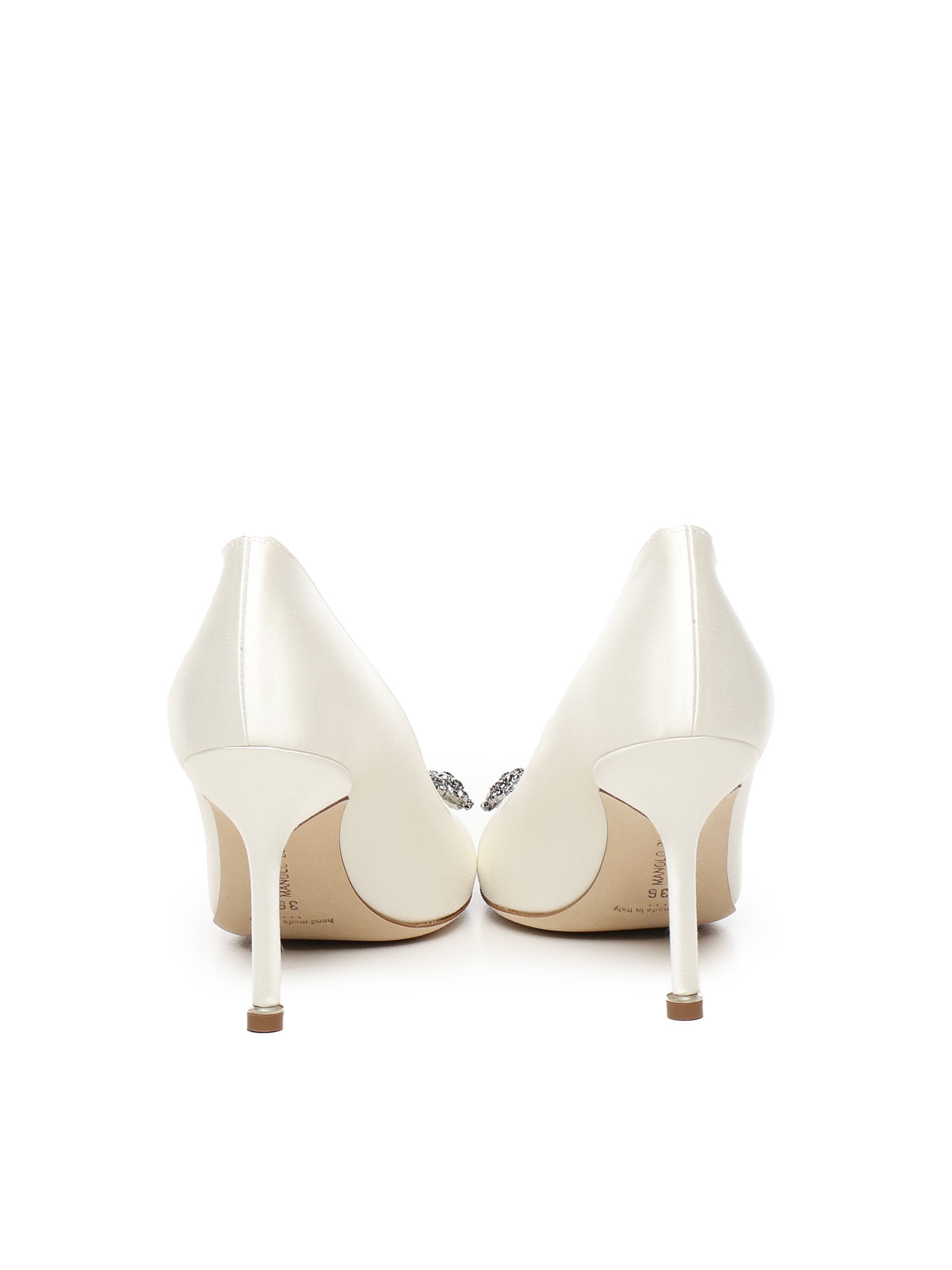 Décolleté Hangisi con fibbia gioiello in raso bianco 9XX0663 1309 MANOLO BLAHNIK 