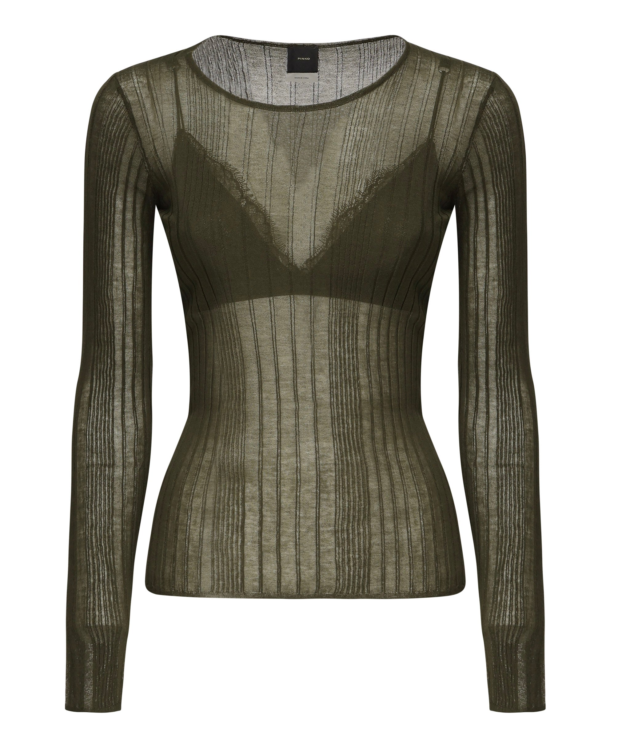 Maglia semitrasparente a costine 102977 A1NDX18 PINKO 