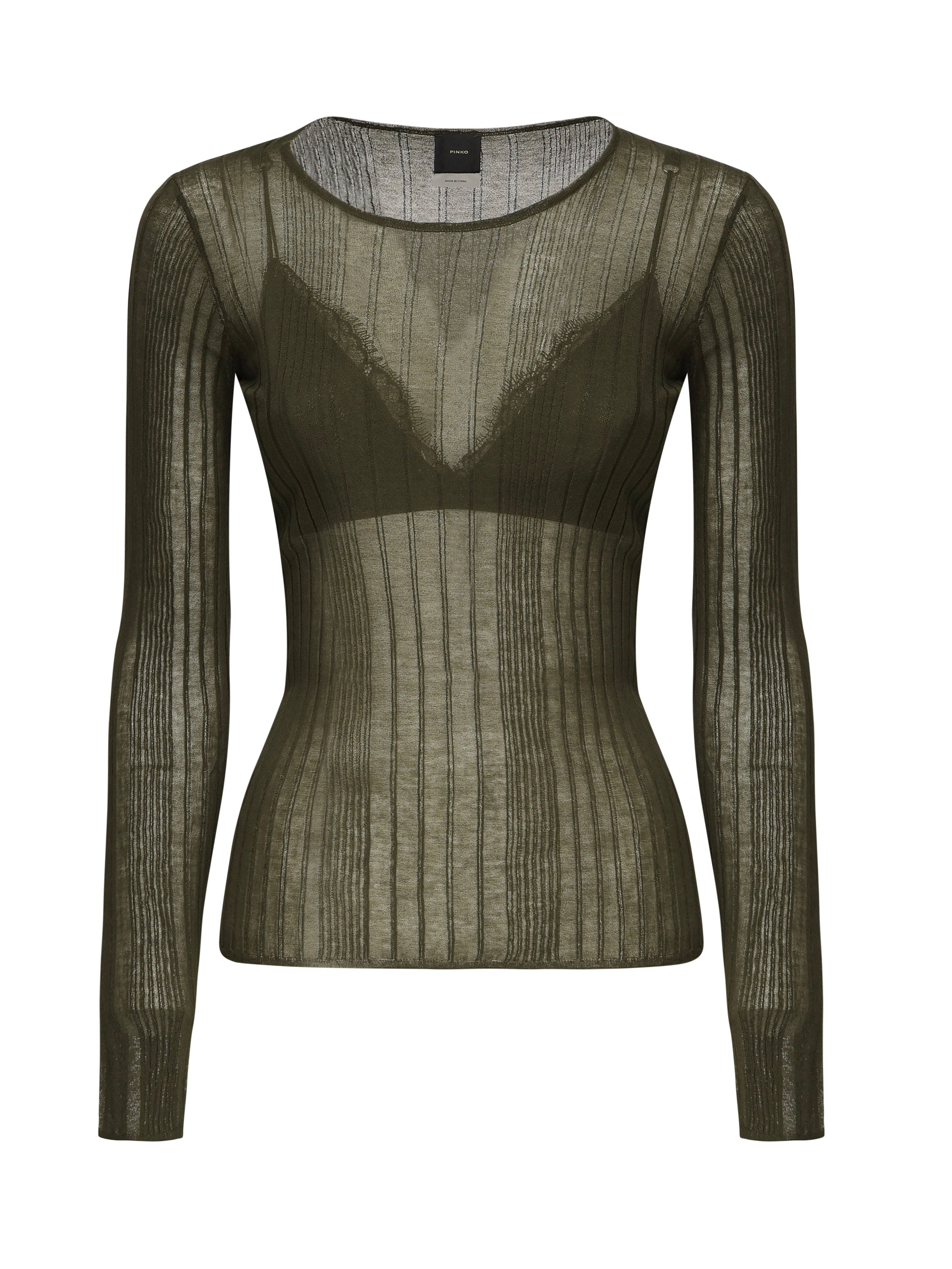 Maglia semitrasparente a costine 102977 A1NDX18 PINKO 