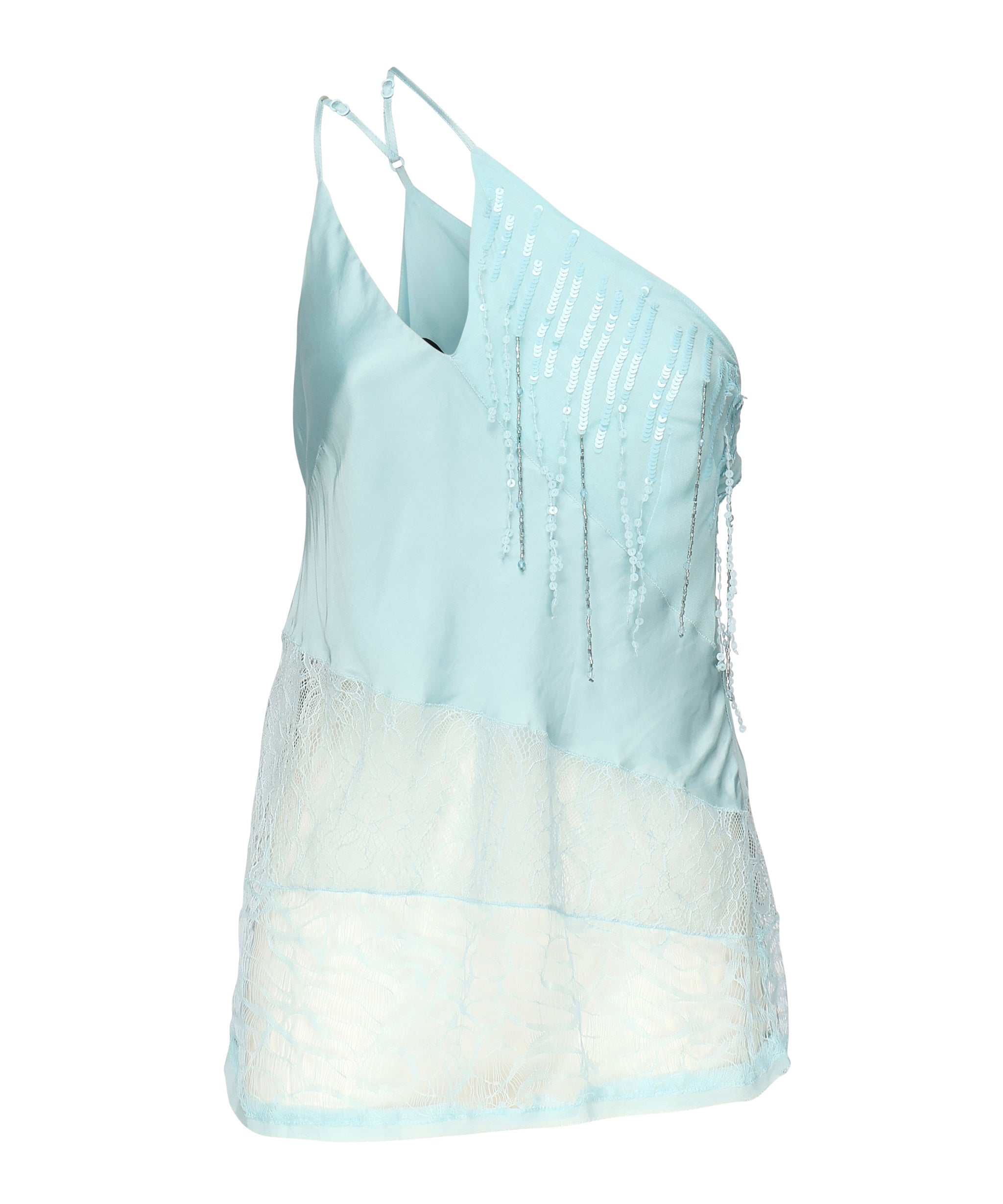 Top monospalla in raso con pizzo e paillettes 104765 A2DGE28 PINKO 