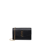 Portafoglio con catena Uptown in pelle goffrata grain de poudre 607788 1GF0J1000 SAINT LAURENT 