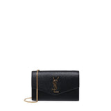 Portafoglio con catena Uptown in pelle goffrata grain de poudre 607788 1GF0J1000 SAINT LAURENT 